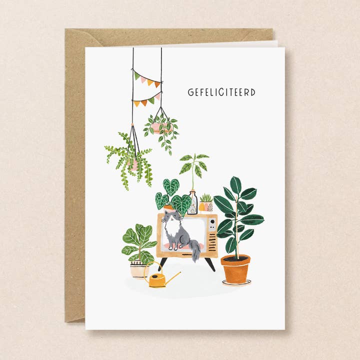 Kaart Gefeliciteerd | Kat Planten