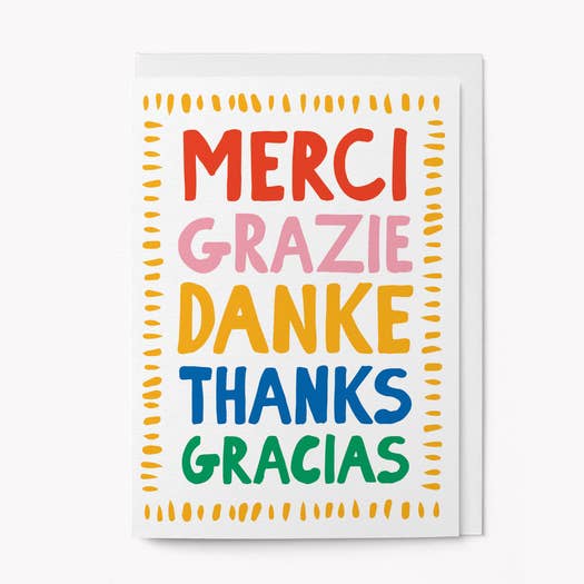 Kaart Merci.Grazie.Danke.Thanks