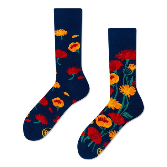 Many Morning Sokken | Flower Power Navy