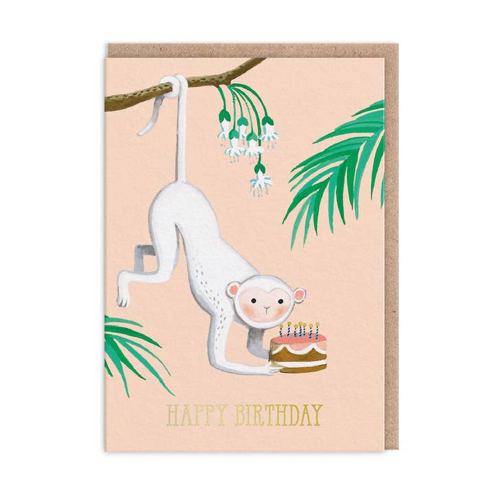 Carte Joyeux anniversaire | Singe blanc