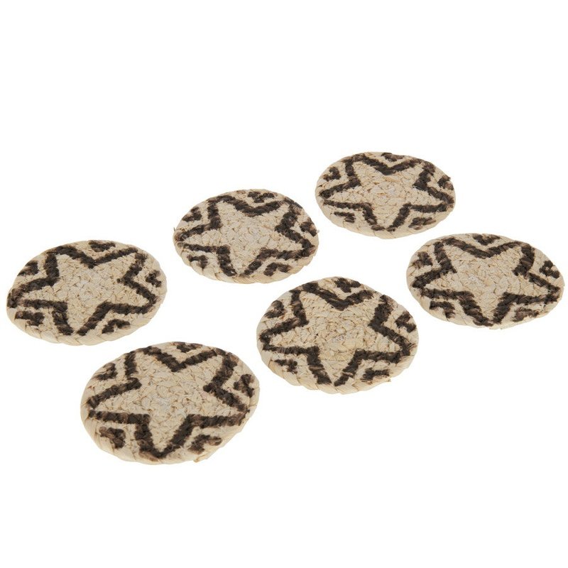 J-Line Set Van 6 Onderzetters Rond Ster Maisschil Naturel/Bruin