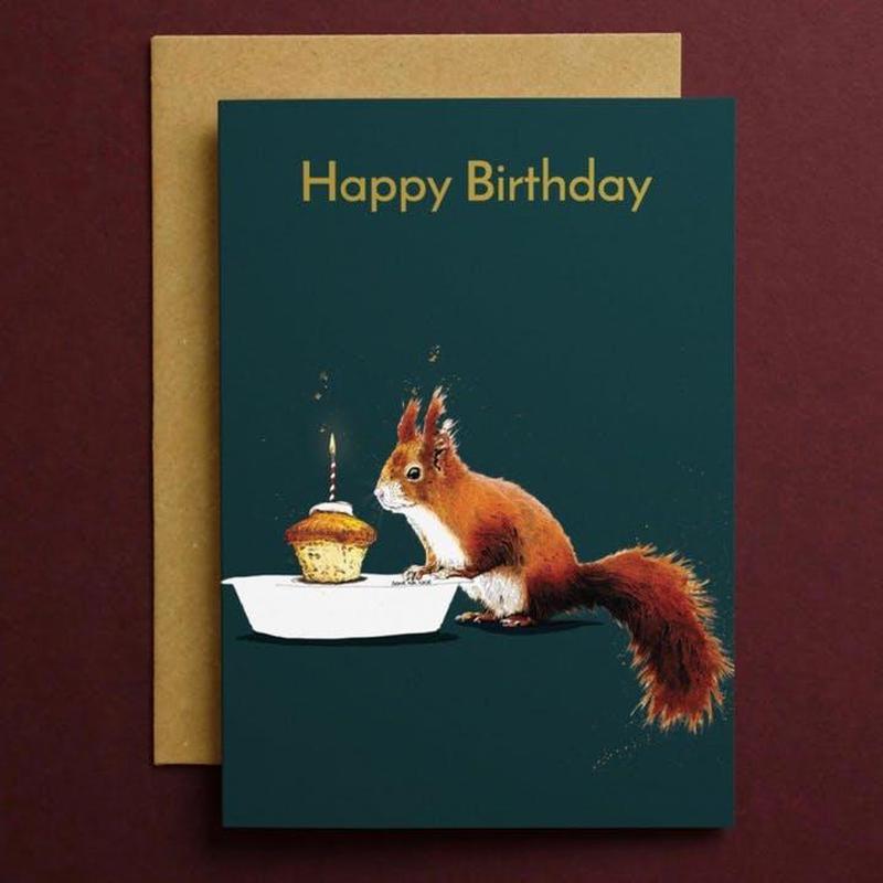 Kaart Happy Birthday - Eekhoorn