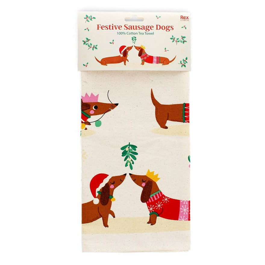 Theedoek Festive Sausage Dog