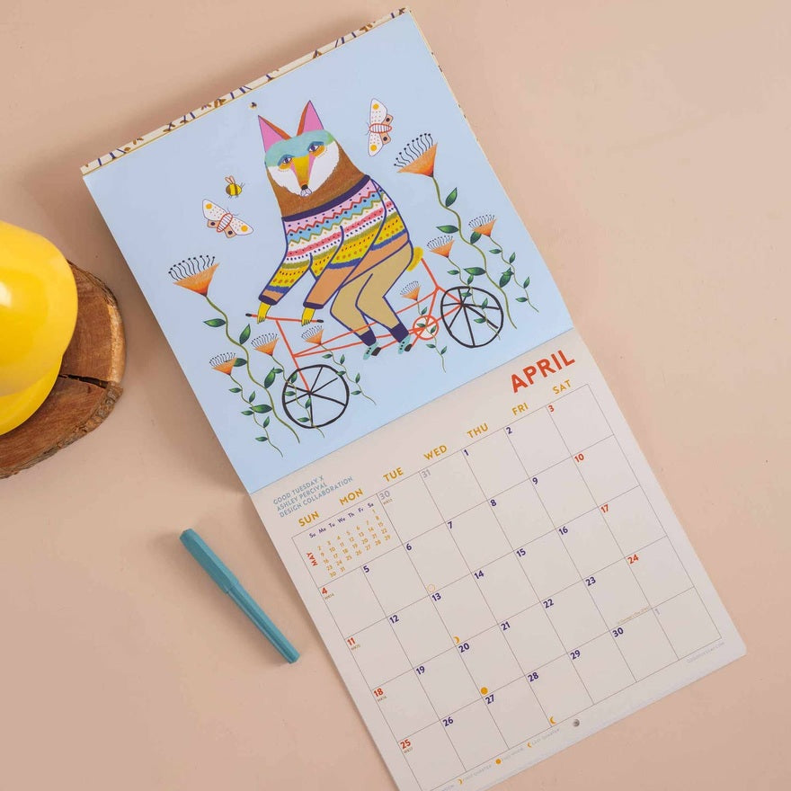 2027 Wall Calendar | Folk Animals By Ashley Percival | Sunday Start