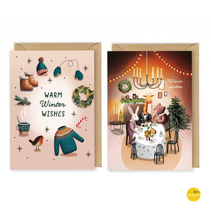 Illustralies Kerstkaarten Set # 9
