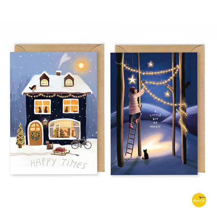 Illustralies Kerstkaarten Set # 4
