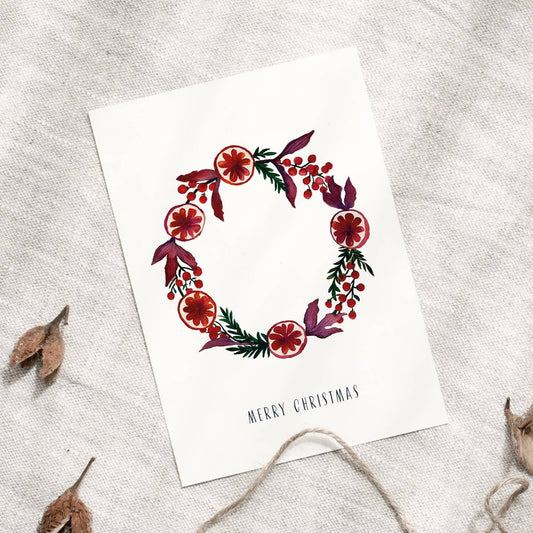 Kaart Christmas Wreath Red