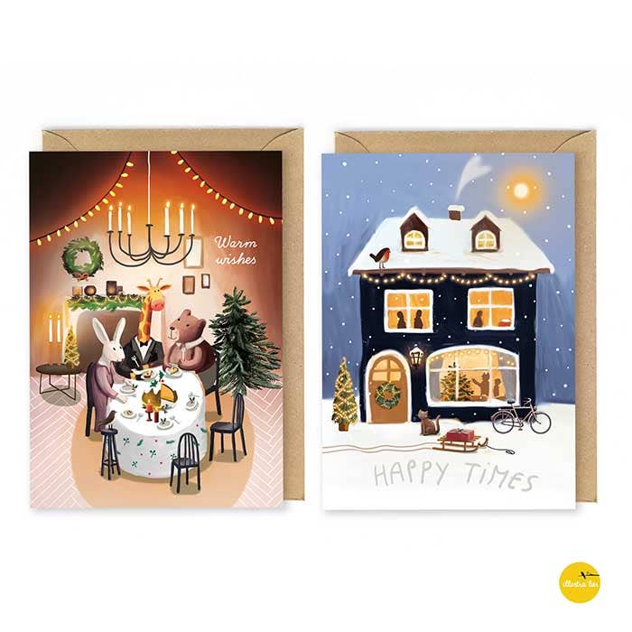 Illustralies Kerstkaarten Set # 2