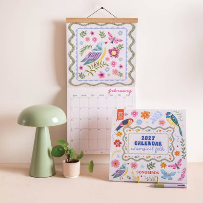 2027 Wall Calendar | Whimsical Folk Songbirds | Sunday Start