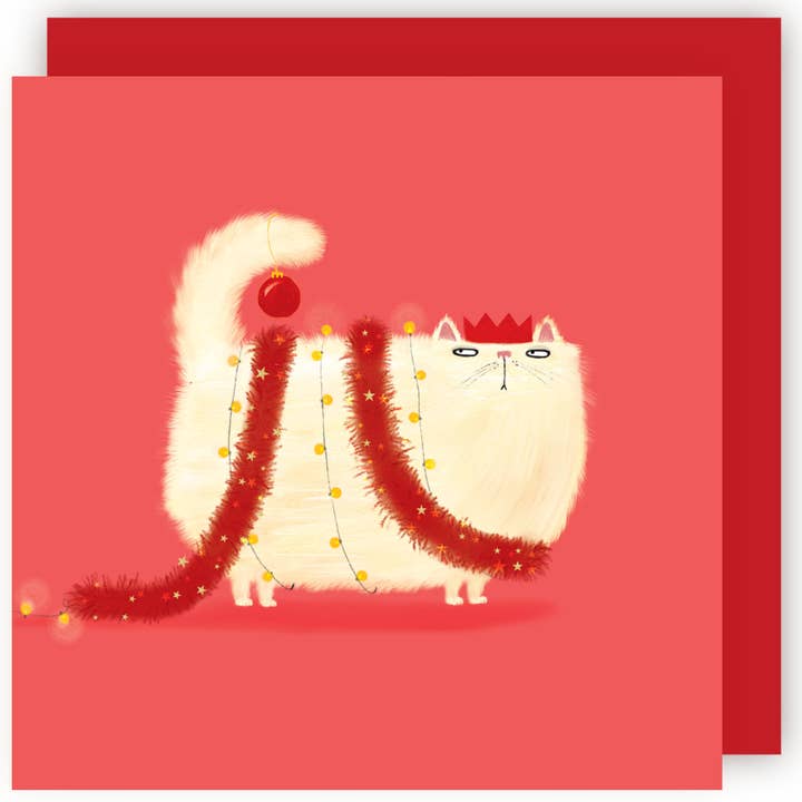 Kaart Tinsel Cat Christmas
