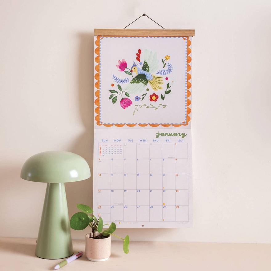 2027 Wall Calendar | Whimsical Folk Songbirds | Sunday Start