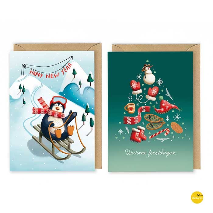 Illustralies Kerstkaarten Set # 6