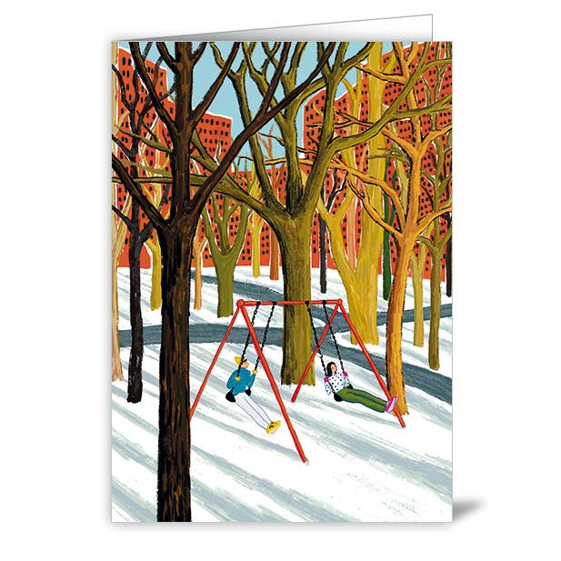 Kaart Couple On Swing In Winter