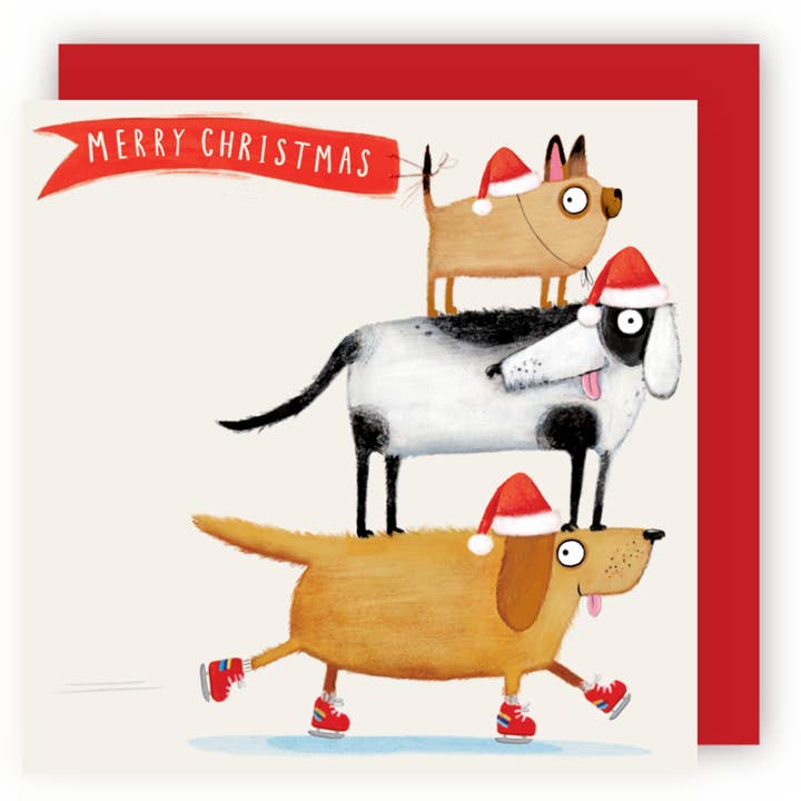 Kaart Christmas Skating Dogs