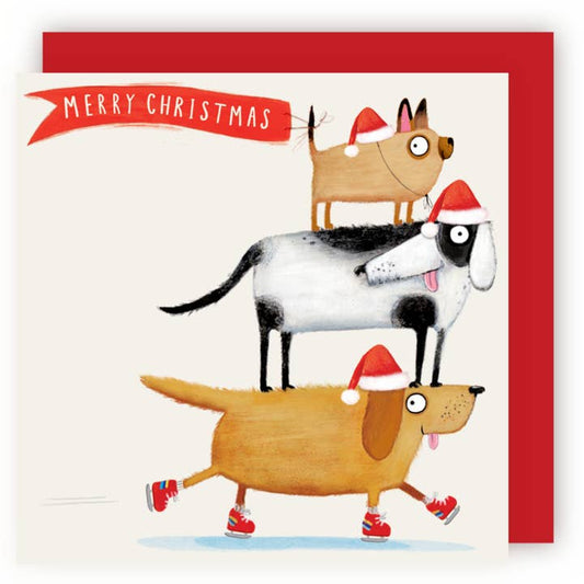 Kaart Christmas Skating Dogs