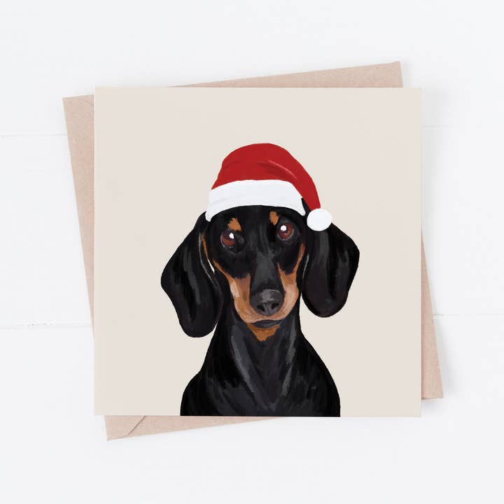 Kaart Dog Christmas Card | Teckel Met Kerstmuts