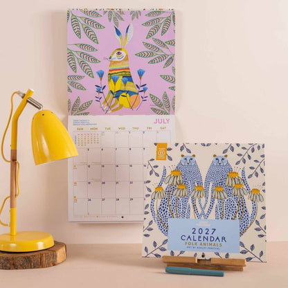 2027 Wall Calendar | Folk Animals By Ashley Percival | Sunday Start