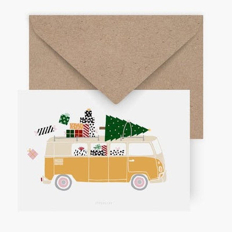 Kaart Auto/Busje Met Kerstboom